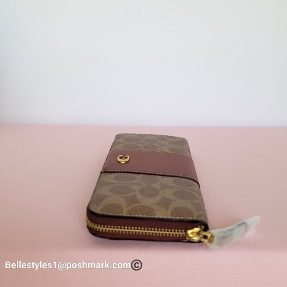 COACH Slim Accordion Zip Wallet In Signature Canvas with Back Slip Pocket- Tan R - Picture 10 of 16